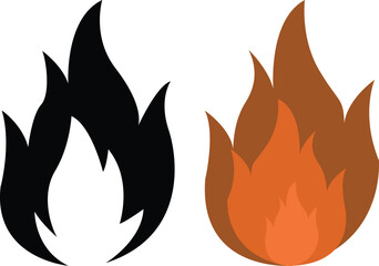 Vector Fire Flame Isolated Icon Set. Campfire, Bonfire, Flame Sign, Front View. Vector Illustration