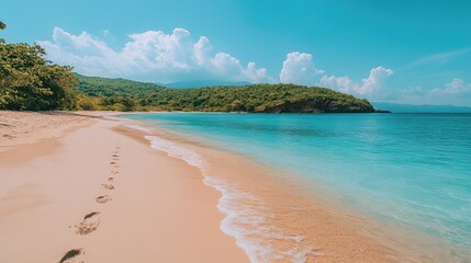 A serene beach scene depicting soft,