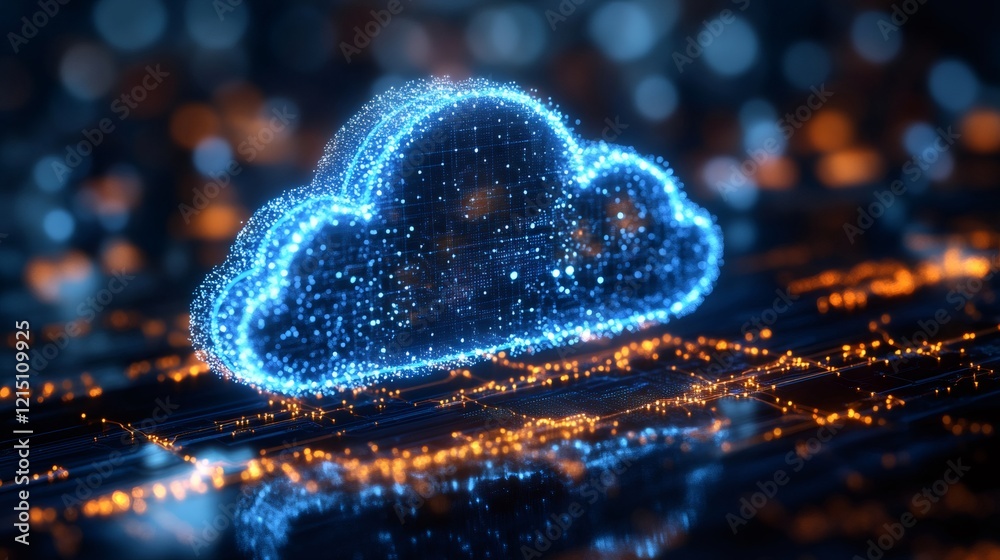 Leinwandbilder Cloud computing technology floating over futuristic circuit board, data storage and processing