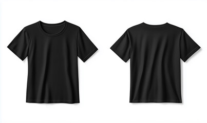 A minimalist black T-shirt template displayed in front and back views, perfect for apparel design mockups