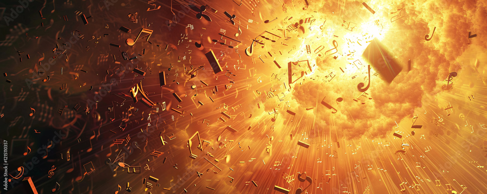 Poster explosive music notes abstract background