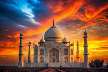 Majestic Taj Mahal Silhouette at Sunset, Agra, India