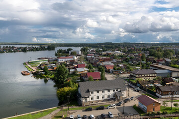 Fototapeta premium View of the city of Nevyansk from the inclined Demidov tower on a summer day