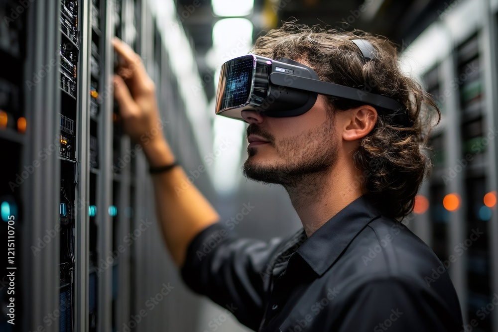 Leinwandbilder technician using vr headset checking servers in a data center