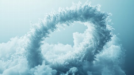 Water splashes in arcs on gradient bluewhite background