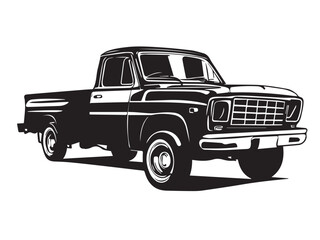 Vintage classic pickup truck silhouette. Black silhouette of a pickup truck isolated on white background. Vector silhouette.  © Shabeer