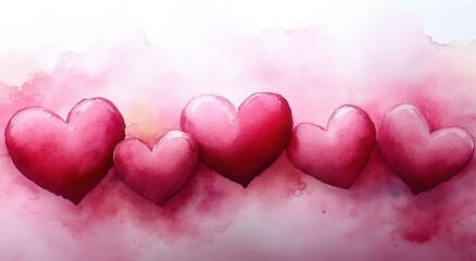 Fototapeta premium Romantic Watercolor Hearts Love Valentine s Day Pink Red Passion Affectionate Cute Sweet