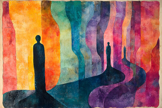 Abstract representation of Jungian shadow fear. A human shape with shadows.