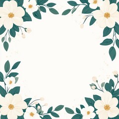 Fototapeta premium White Flowers and Teal Leaves Frame Design