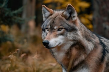 Fototapeta premium Portrait of a wild wolf in a natural environment, showing the beauty and power of this fascinating animal