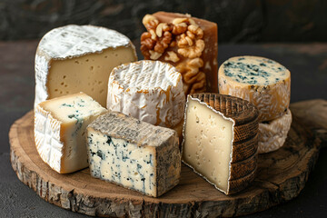 Generative AI Illustration of Rustic Home Cheese Production Featuring Various Cheese Types and Rural Industry