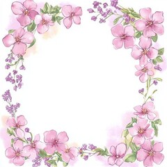 Delicate Pink Flowers Frame Watercolor Painting