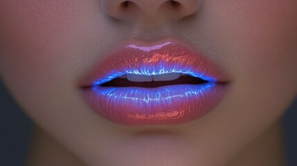 Naklejka premium Glowing Lips, Close-up, Studio, Neon, Beauty