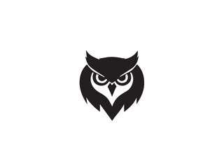 Owl head silhouette. Owl icon silhouette vector art style illustration. Owl silhouette vector art isolated white background. Black Owl logo.	