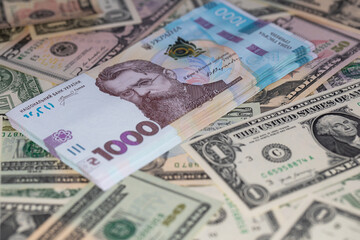 100 dollar and 1000 hryvnia banknotes