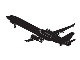 Black plane silhouette isolated on white background. A plane silhouette vector icon logo illustration on white background. 
