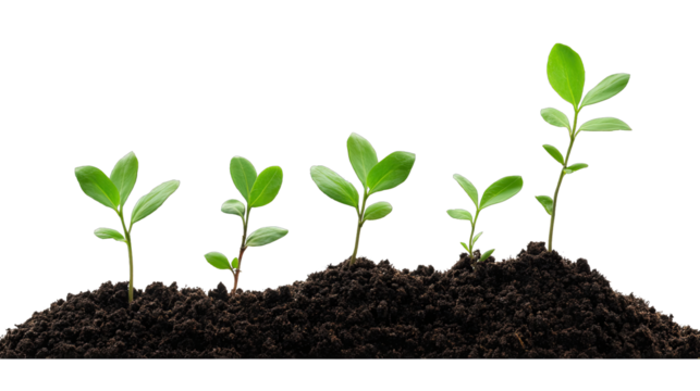 New Growth: A row of vibrant green seedlings emerges from rich, dark soil, symbolizing growth, progress, and the potential for new beginnings. This evocative image evokes a sense of hope, optimism.