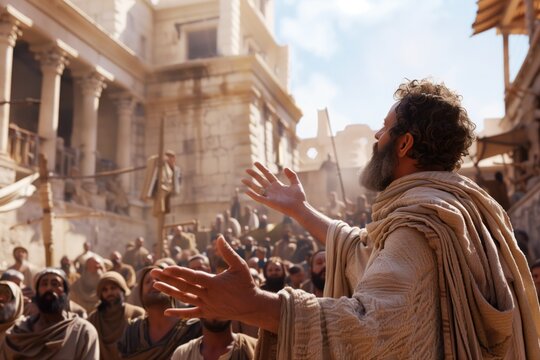 Paul Preaching to Gentiles in Ancient Marketplace  .