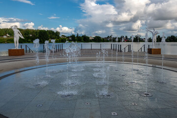 Nevyansk, Sverdlovsk region. Light and music fountain on the embankment  Kaleidoscope of Times