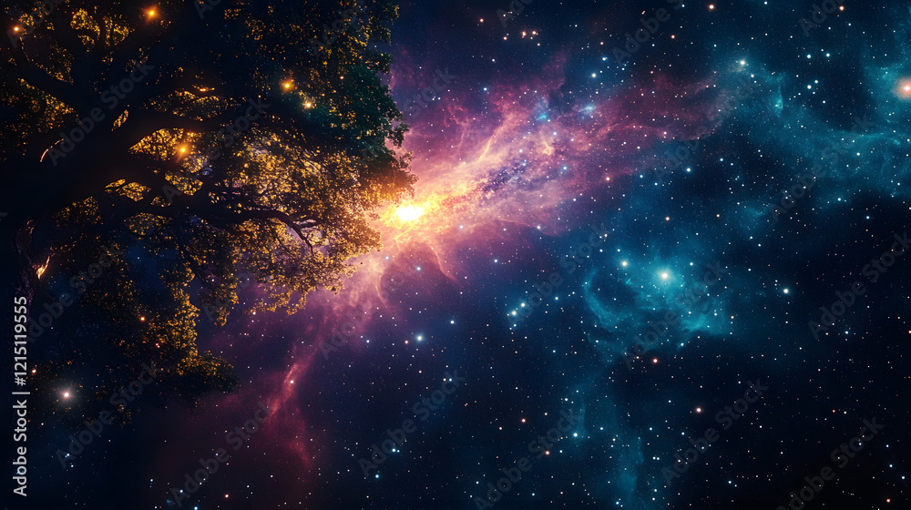 Wall mural universe with wonderful psychedelic and stars with generative ai