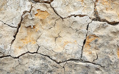 Fototapeta premium Close-up macro of a rough stone surface with a mix of colors, cracks, and natural imperfections