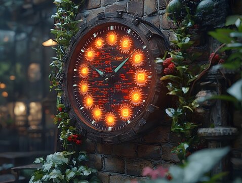 A Glowing Mechanical Clock Symbolizing Synthetic Biology and Engineered Life