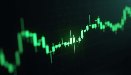 Bold candlestick chart with highlighted breakout candle on dark black background with glowing green accents