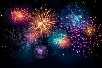 Fototapeta premium Bright and colorful fireworks exploding against the dark night sky, creating a festive and celebratory atmosphere