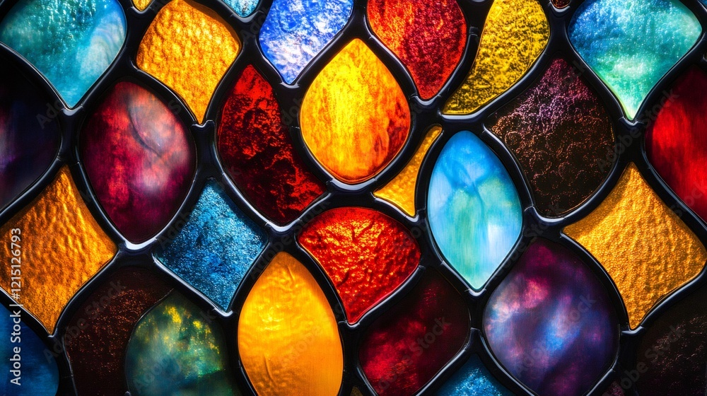 Poster Colorful stained glass window creating a mosaic of light and color