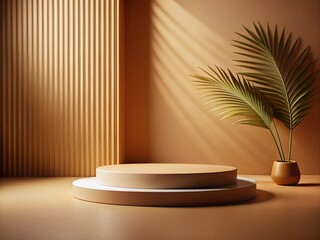 Obraz premium Minimalist Brown Product Podium Mockup: 3D Rendered Macro Photography for Showcase