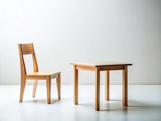 Fototapeta premium Minimalist Chair and Table Still Life: White Background Studio Shot