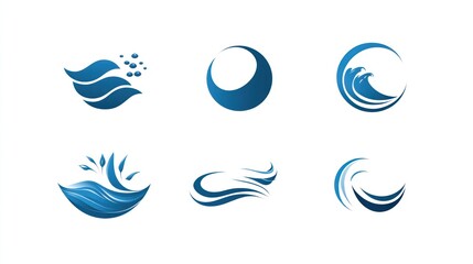 Blue wave icons; water, ocean, nature design, logo, graphic
