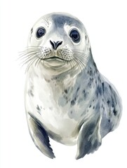 Hand-Painted Seal: A Big Watercolor Illustration of a Marine Animal on a Crisp White Canvas