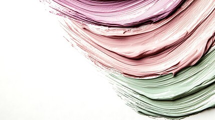 Gentle curved watercolor brush stroke in soft pastel shades of pink, lavender, and mint green, flowing smoothly across a clean white background