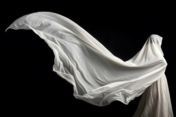 Naklejka premium white silk scarf floating on black background