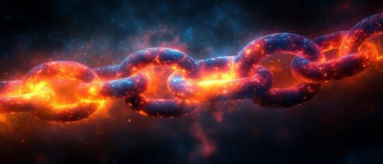 Fiery chain links glowing.