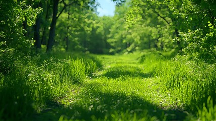 Lush Green Forest Pathway Surrounded by Vibrant Nature in Summer