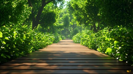 Obraz premium Tranquil Nature Path Surrounded by Lush Greenery and Trees