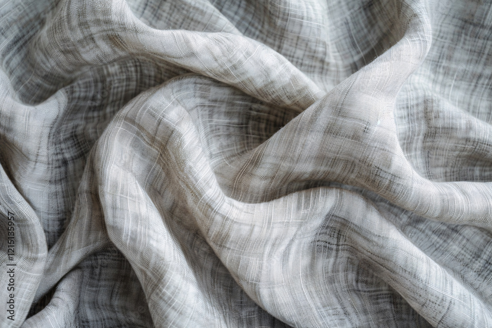 Poster Close-up view of a crumpled linen fabric showing its natural texture and pattern