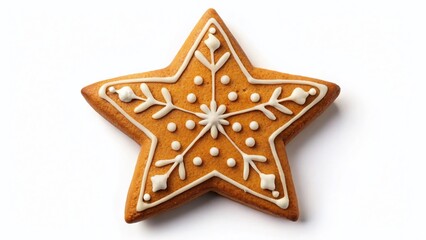 Fototapeta premium Minimalist Gingerbread Star, Isolated White Background - Festive Holiday Baking Decoration