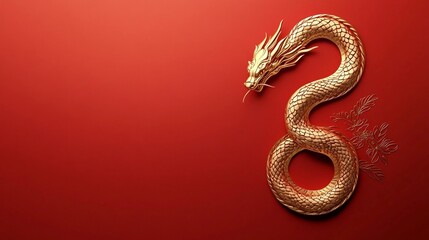 Obraz premium Elegant Golden Dragon Design Red Background Chinese New Year Festive Asian Art Luxury Gold Dragon Symbol Wealth Prosperity Oriental Culture Decorative