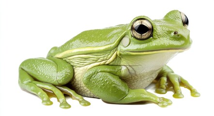 Obraz premium European Green Tree Frog Perched Elegantly on a White Surface, Camouflaging in Nature's Vibrant Hues