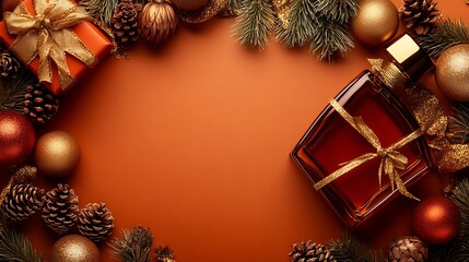 Festive Perfume Gift With Ornaments And Pine