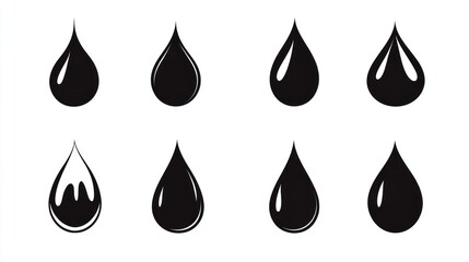 Eight black liquid drop icons; various shapes; white background; website design