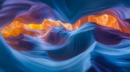 Abstract fluid art with vibrant orange and deep blue waves creating dynamic motion, perfect for modern interior design, business presentations or creative backgrounds.