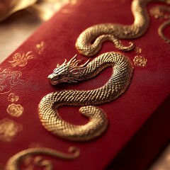 Obraz premium Elegant Golden Dragon Embossed Red Envelope Luxury Chinese New Year Design Premium Texture Festive Celebration Wealth Prosperity Symbol Gift Packaging