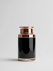 Elegant black perfume bottle with rose gold accents