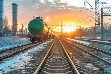 Obraz premium Innovative railway tank car designed for effective transportation of petroleum on remote tracks