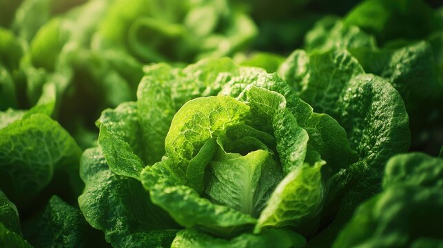 Vibrant Green Organic Romaine Lettuce Cultivated in Pristine Greenhouse - A Sustainable Agriculture Journey from Farm to Fork