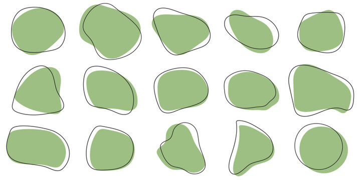 Organic amoeba blob shape abstract green color with line vector illustration isolated on transparent background.